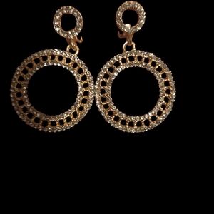 Gold  Tone  Crystal Double Circle Drop Earrings - Women Jewelry